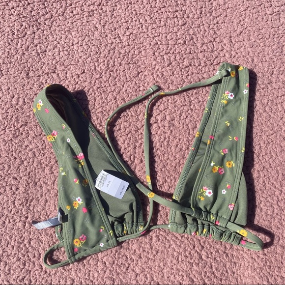 AERIE Green Floral Plunge Triangle Bikini Top - Picture 2 of 3